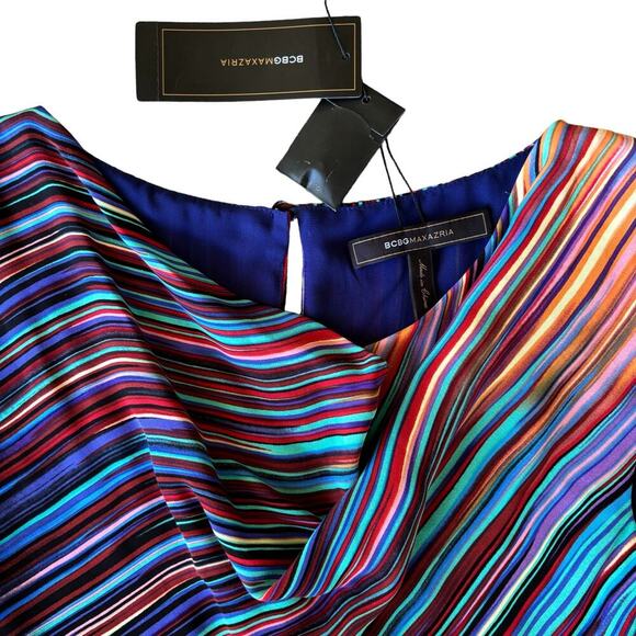 NWT BCBGMAXARIA Silk Dress Striped Asymmetrical Dress Size 2 Sleeveless Lined - Picture 4 of 7